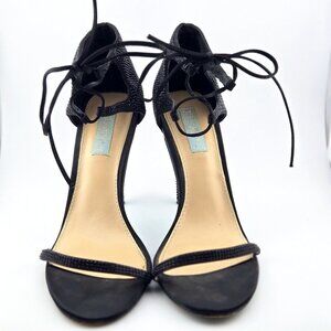 💙 Blue by Betsey Johnson Satin Crystal Tie Sandals | Size 9.5 | Evening Glam